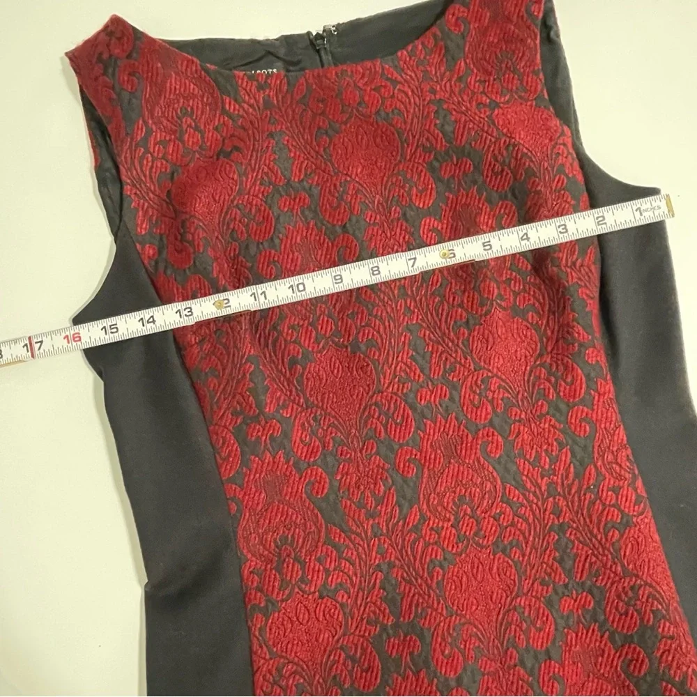 Talbots Dark Romantic Damask Dress Sleeveless Red & Black Size 2 Petite